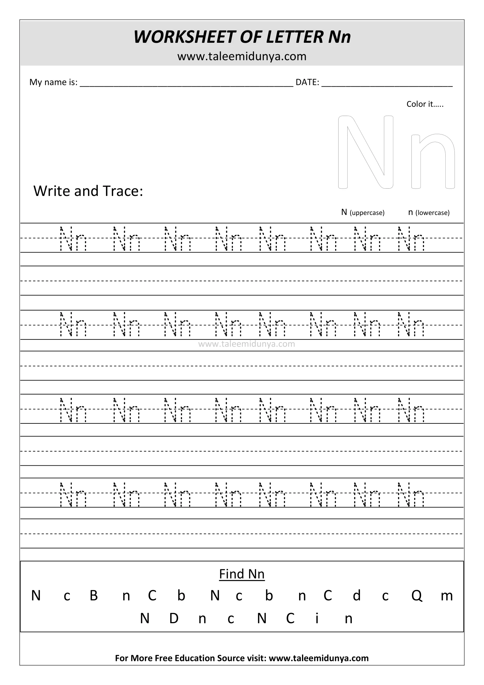 worksheet Nn